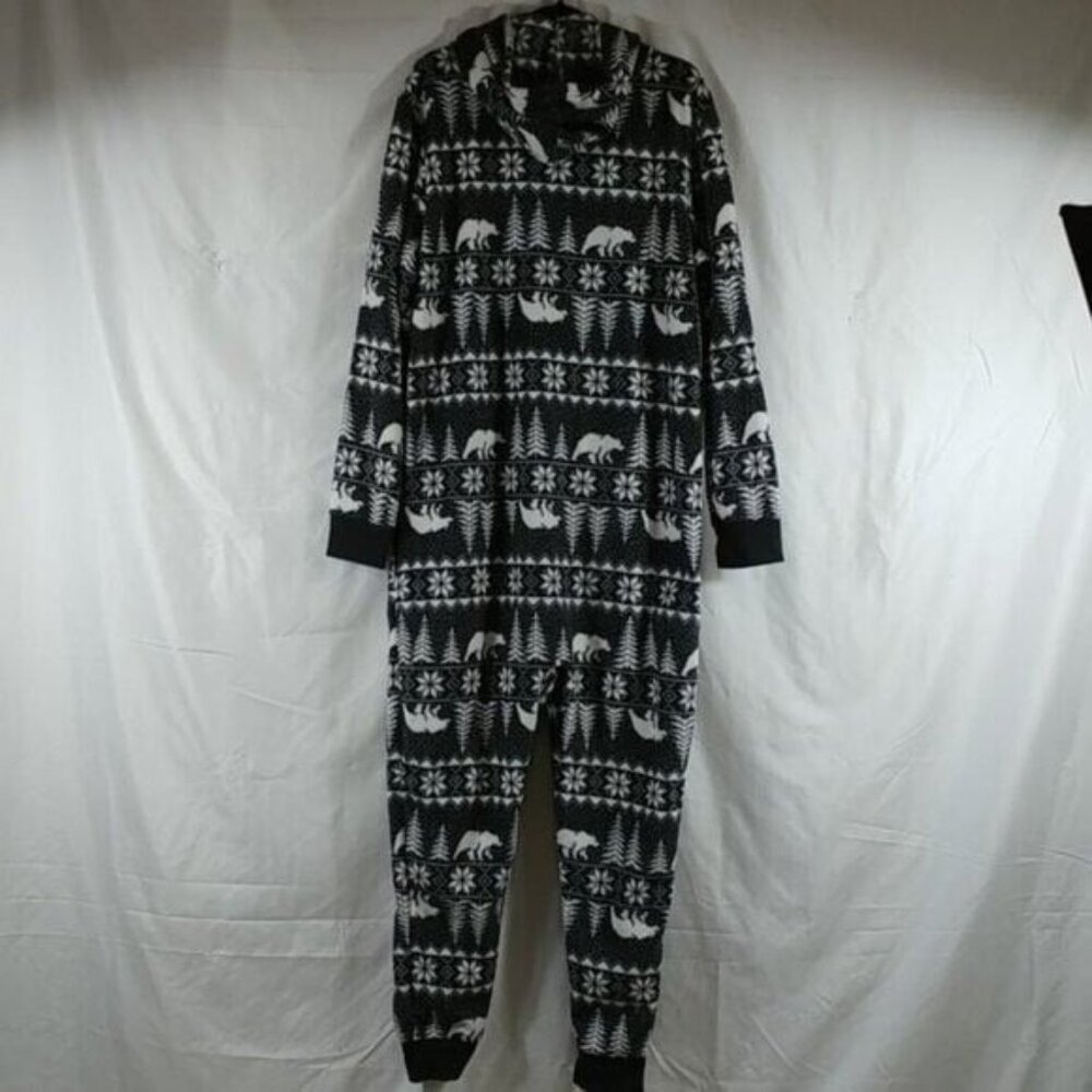 Old Navy Men's Black & White Bear Print Warm Grandpa One Piece Pajama Size L/G - Picture 3 of 9